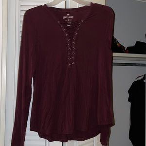 AE soft & sexy lace up tee maroon